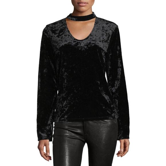 Sanctuary NWT Black Velvet Long-Sleeve Round Neck Holiday Blouse - Picture 6 of 7